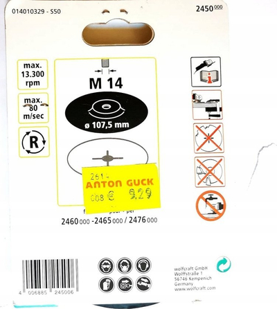 Disk këndor lëmimi Wolfcraft 2450000, 115 mm, për brisk elektrik