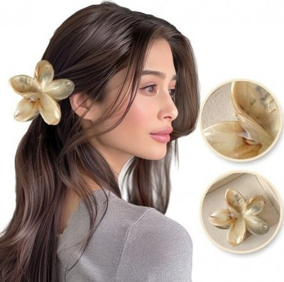 Kapëse flokësh Ecarla Flower SP348, XL 7.5 x 8 cm, beige