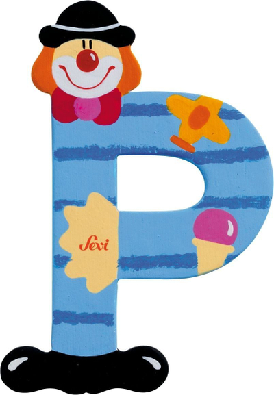 Shkronjë druri Sevi Clown P, dekor për dhomë fëmijësh, shumëngjyrëshe