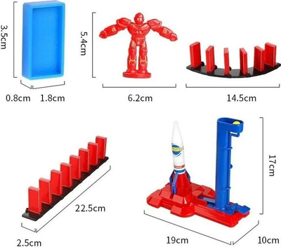 Lodër edukative Cosmic Domino Rocket ZA3494, set domino raketë, shumëngjyrëshe