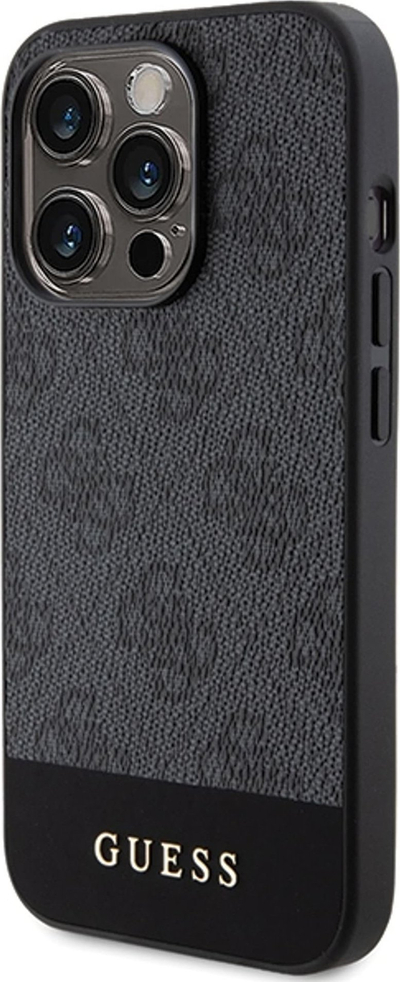 Kapak telefoni Guess 4G Stripe për iPhone 15 Pro 6.1", TPU, lëkurë eko, gri