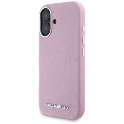 KeIIëf telefoni Karl Lagerfeld MagSafe për iPhone 16, lëkurë Saffiano, rozë