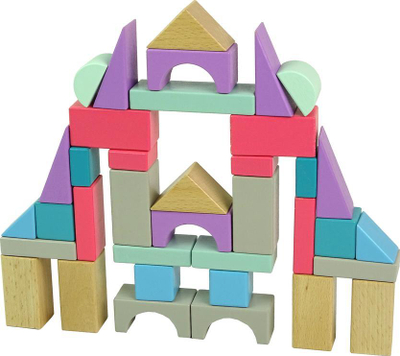 Lodër ndërtimi Lean Toys MC006, 55 kuba druri, ngjyra pastel