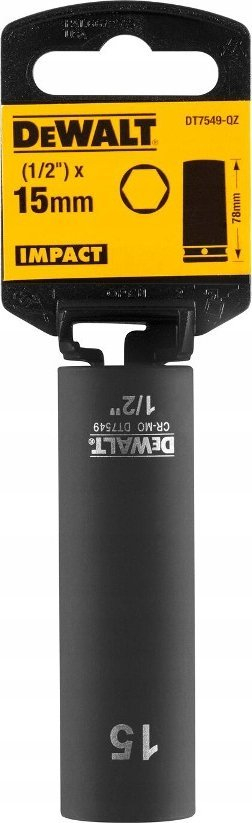 Çelës goditës i thellë DeWalt DT7549, 15mm, 1/2", 78mm, i zi