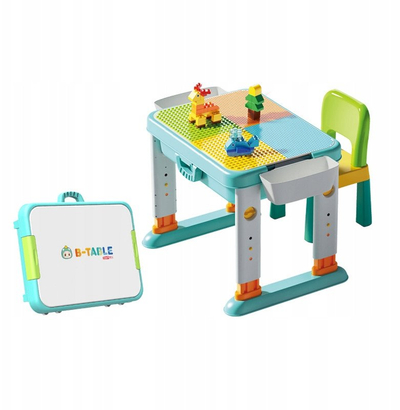 Set lojrash BOUNN 3 në 1, tavolinë me blloqe, karrige, plastikë shumëngjyrëshe
