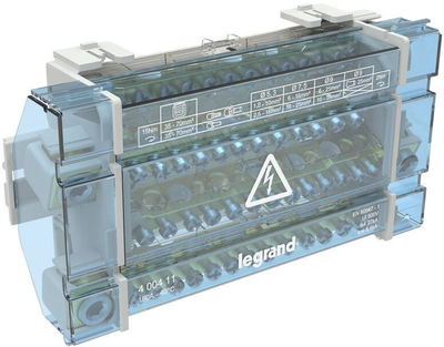 Modul shpërndarës Legrand, 14 dalje femër, lidhje me vida, trup blu transparent