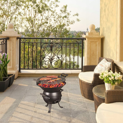 Grill oborri Fire Pit, gize dhe çelik, i lëvizshëm, i zi