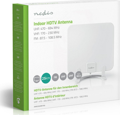 Antena e brendshme TV Ultra Thin, 30 dB, 25 km, e bardhë