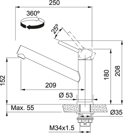 Rubinet lavamani kuzhine Franke Orbit 115.0569.290, grykë fikse 360°, çelik inox, gri