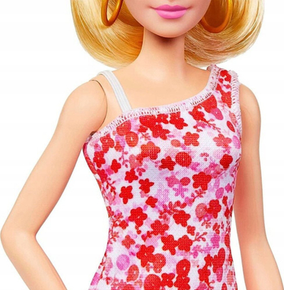 Kukull Barbie Mattel Fashionistas FBR37 HJT02, me protezë në këmbë, fustan me lule, rozë kuqe