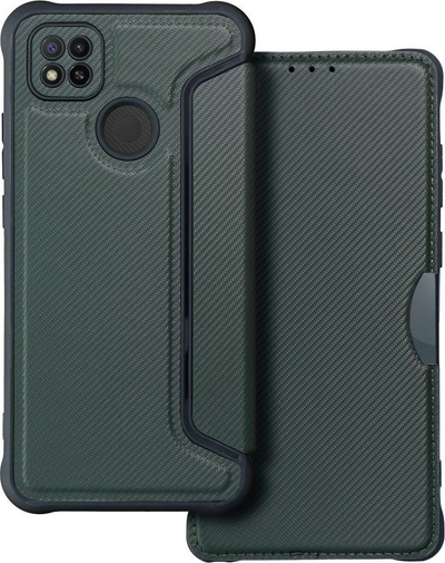 Kopertinë telefoni Forcell Razor Book për Xiaomi Redmi 9C 9C NFC, me xhep për karta, jeshile e errët