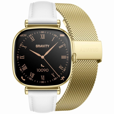 Smartwatch për goca Gravity GT32-2, bën telefonata, me rrip metalik edhe lëkure, ngjyrë e artë