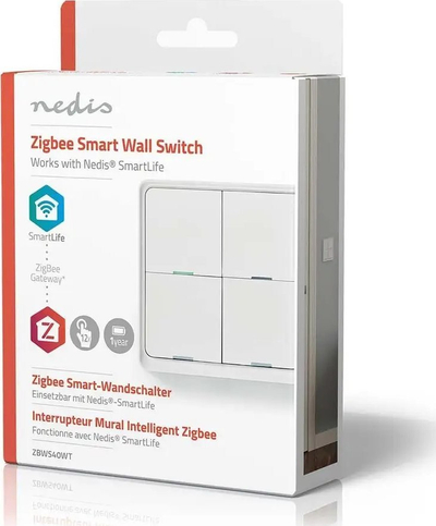 Çelës muri smart ZigBee Tuya, 4 butona, pa tela, i bardhë
