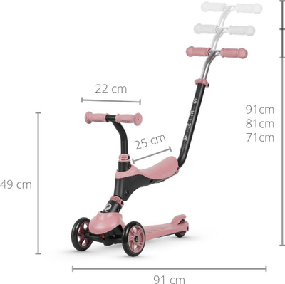 Trotinet 3 në 1 Qplay Sema, deri 50kg, për kalamoj 3-6 vjeç, rozë