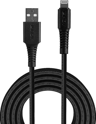 Kabllo karikimi Lindy Reinforced, USB A në Lightning, 2m, e bardhë