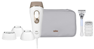 Epilator IPL Braun Silk Expert Pro 5 PL5356, për trup dhe fytyrë, i bardhë ari