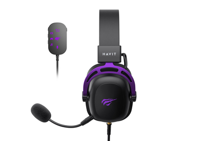Kufje gaming Havit H2002+U, me mikrofon të shkëputshëm, 3.5 mm, të zeza e vjollcë