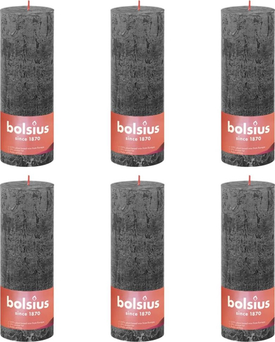 Set qirinj cilindër Bolsius Rustic Shine, 4 copë, 190x68mm, gri e errët