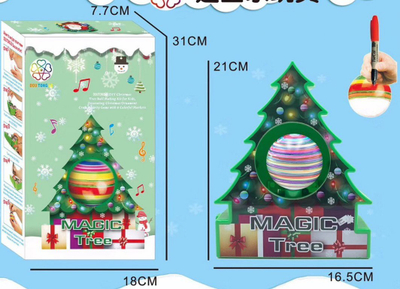 Set kreativ për kalamaj DOU TONG Magic Tree, pemë rrotulluese me muzikë, 8 markera, jeshile