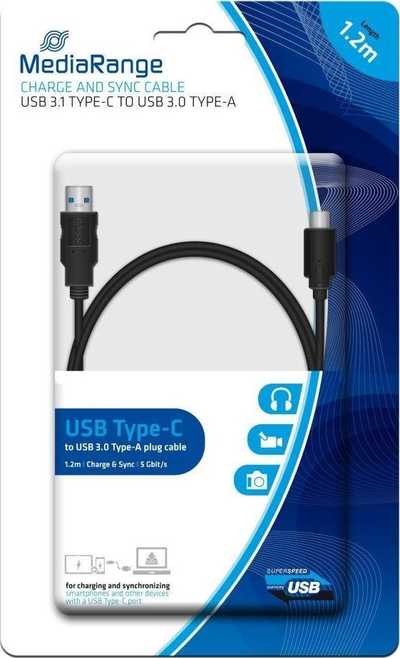 Kabllo MediaRange, USB-A - USB-C, 1.2 m, e zezë