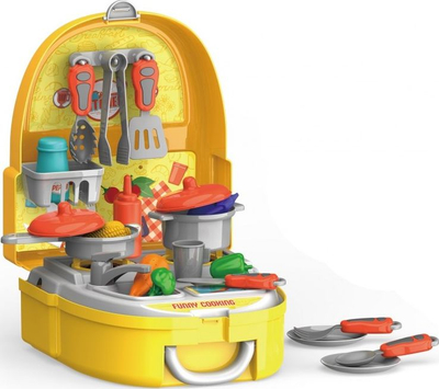 Set kuzhine lodër Woopie Little Chef Backpack, 26 pjesë, çantë shpine, i verdhë