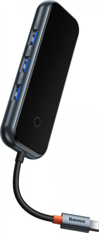 HUB USB Baseus Metal Gleam, USB C në 4x USB 3.0, 5Gbps, gri e errët