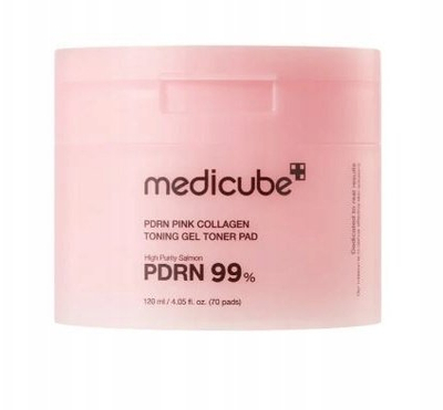 Disqe tonike fytyre Medicube PDRN Pink Collagen, gel toner, 70 copë, rozë
