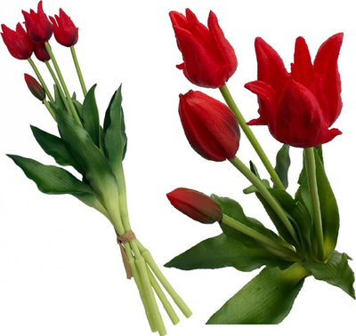 Buqetë lulesh artificiale Saska Gift and Decor Tulip, 5 copë, 40 cm, e kuqe
