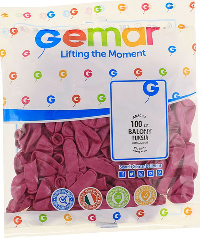 Balona Gemar Metallic Fuchsia 5", 100 copë, lateks, fuchsia metalike