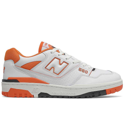 Патики New Balance 550 Leather, кожа, гумен ѓон, бели со портокалова