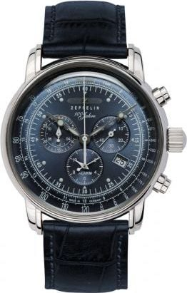 Orë dore Zeppelin 7680-3 100 Years, kronograf, 42mm, rrip lëkure blu