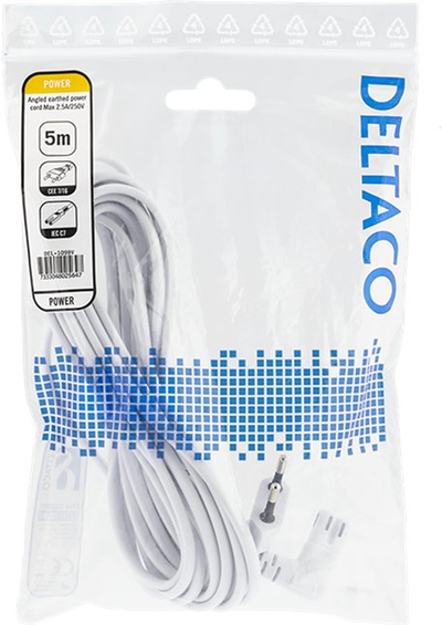 Kabllo rryme Deltaco DEL-109BV, Europlug ne IEC C7, 5m, e bardhe