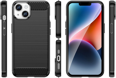 Mbrojtëse telefoni Armored Case për iPhone 14 Plus, TPU, dizajn karbon, e zezë