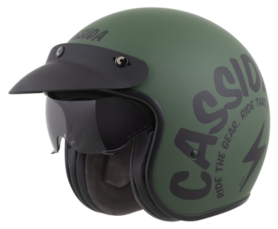 Helmetë moto Cassida Oxygen 2.0 Gear, e hapur, vizor dielli, jeshile mat e zezë