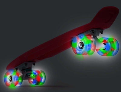 Skateboard LED me drita, rrota që ndizen, deri 100 kg, rozë