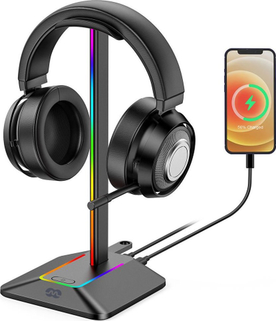 Mbajtëse për kufje Mozos, RGB, plastike, e zezë