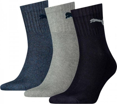 Çorape Puma Short Crew 3 Pack 906110 58, unisex, set me 3 palë, blu e errët, gri edhe të zeza
