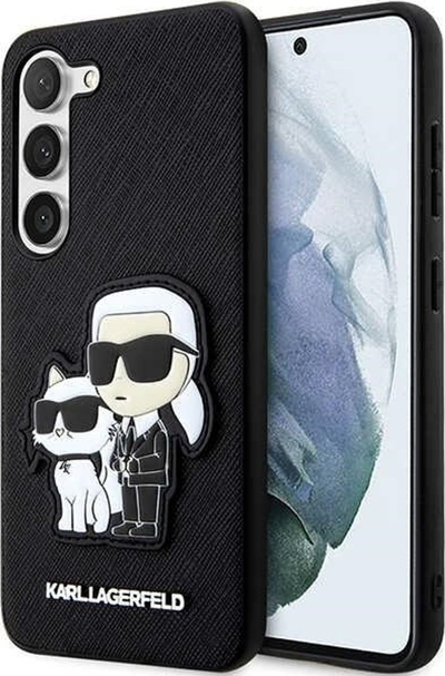 Mbrojtëse telefoni Karl Lagerfeld Karl and Choupette, për Samsung Galaxy S23 Plus, PU Saffiano, e zezë