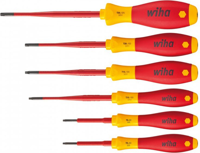 Set kaçavidash izoluese Torx Wiha SlimFix 6 copë, SoftFinish electric, T8 T25