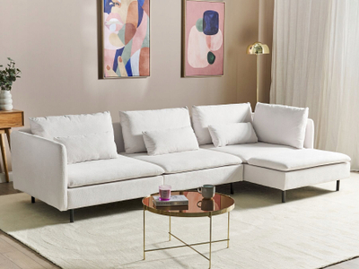 Divan këndor modular EGERIS, 3 vende, shtrirje majtas, bezhë e çelët