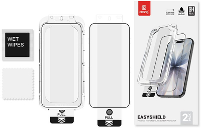 Xham mbrojtës CRONG EasyShield, 2 copë, për iPhone 17 17 Pro 16 Pro, 9H, me kornizë të zezë