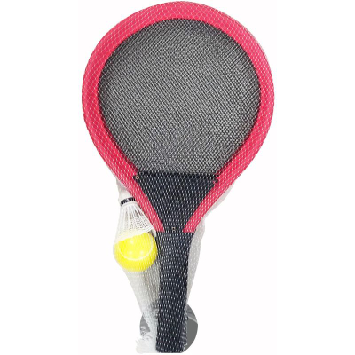 Set sportiv për kalamajtë Enero Toys, 2 raketa tenis e badminton, top dhe shuttlecock, i kuq