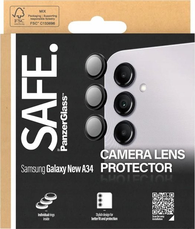 Mbrojtës kamere SAFE by PanzerGlass Samsung Galaxy A35, xham i fortë, unaza më vete, i zi