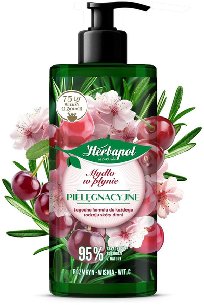 Sapun lëng HERBAPOL Rosemary Cherry, 390 ml, për duar