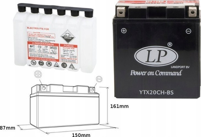 Bateri motori Landport YTX20CH-BS, 12V, 18Ah, e zezë