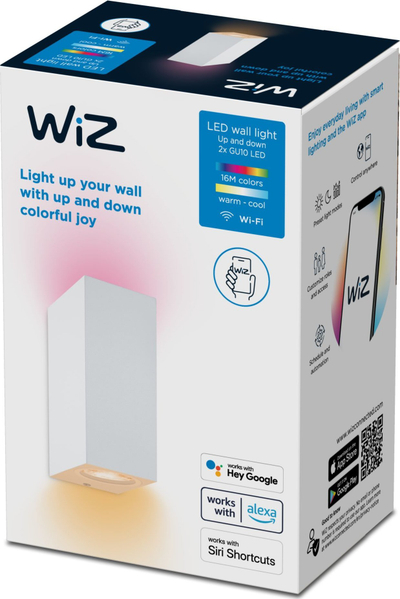 Aplik murale LED WiZ Up&amp;Down, Wi‑Fi Bluetooth, 2xGU10 2x5W RGB, i bardhë