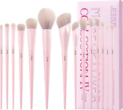 Set furçash make up Jessup, 14 copë, fibra sintetike vegane, rozë