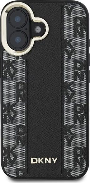 Kapak DKNY për iPhone 16 Plus, lëkurë PU me katrorë, MagSafe, i zi