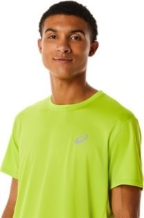 Bluzë vrapimi Asics Core për burra, thahet shpejt, me mëngë të shkurtra, jeshile neon