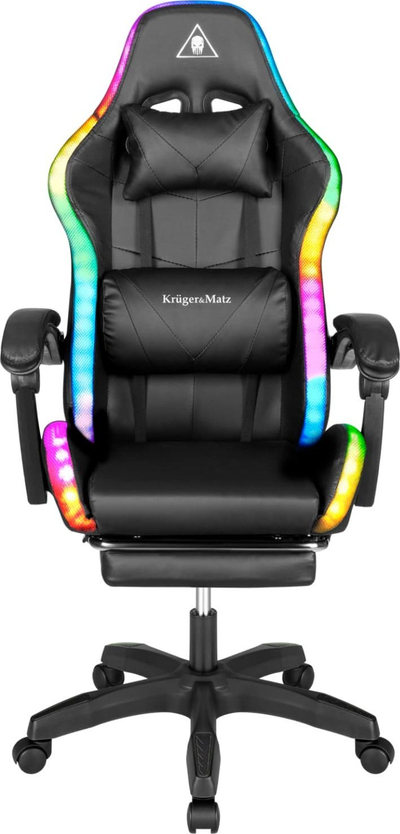 Karrige gaming Kruger&amp;Matz Warrior, LED RGB, mbështetëse këmbësh, e zezë